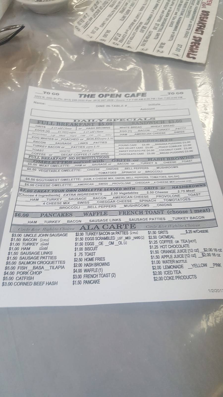 The Open Cafe | restaurant | 3222 N 34th St, Tampa, FL 33605, USA | 8132483322 OR +1 813-248-3322