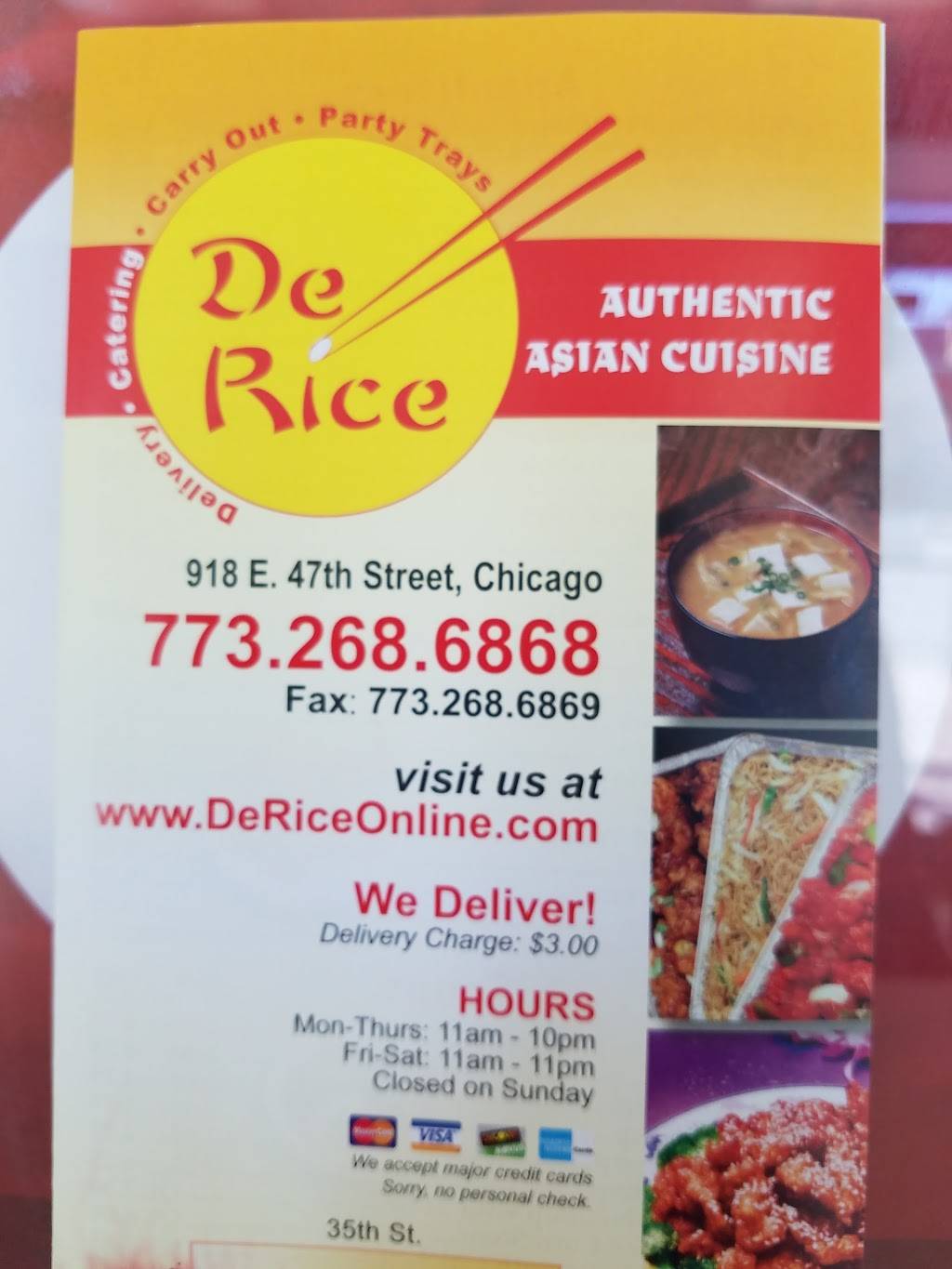 De Rice Asian Cuisine | restaurant | 920 E 47th St, Chicago, IL 60653, USA | 7732686868 OR +1 773-268-6868