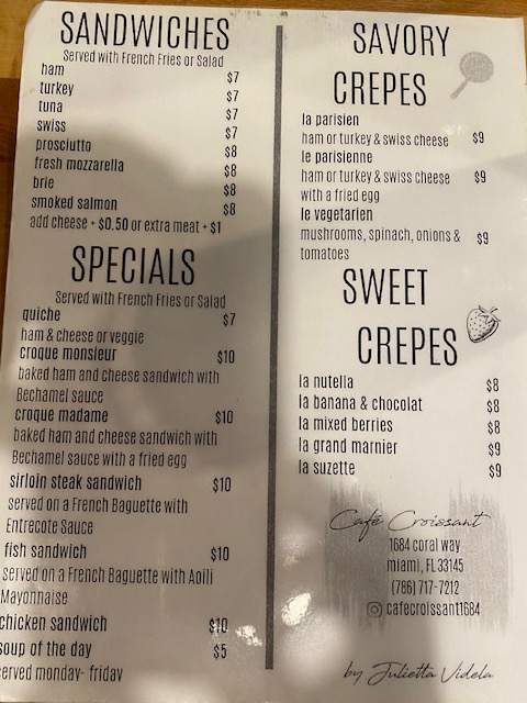 Cafe croissant | restaurant | 1684 Coral Way, Miami, FL 33145, USA | 7867177212 OR +1 786-717-7212