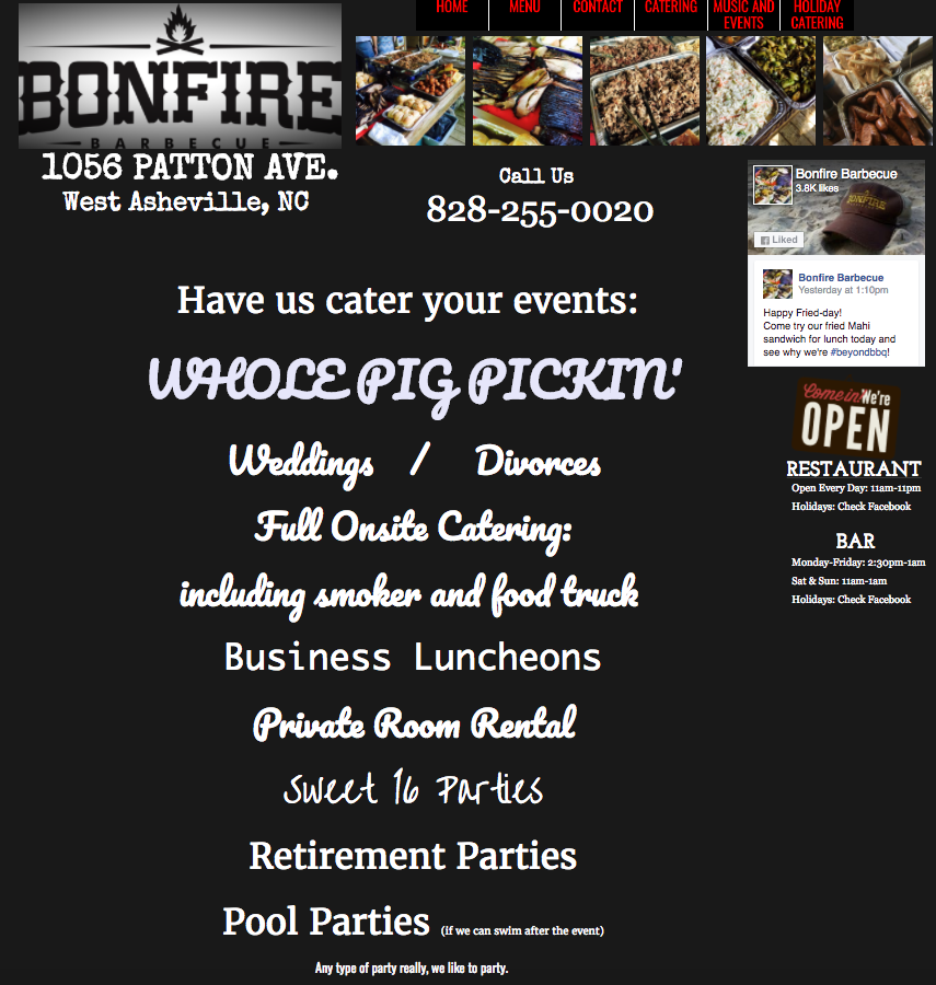 Bonfire BBQ | restaurant | 1056 Patton Ave, Asheville, NC 28806, USA | 8282550020 OR +1 828-255-0020