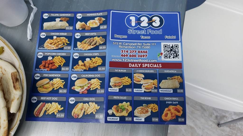 123 Street Food | restaurant | 515 W Campbell Rd #111, Richardson, TX 75080, USA | 2143778446 OR +1 214-377-8446
