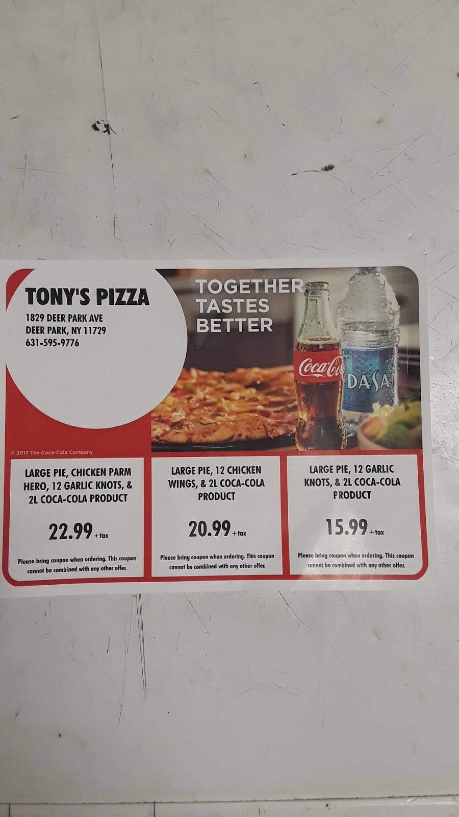 Tonys Pizza | restaurant | 1827 Deer Park Ave, Deer Park, NY 11729, USA | 6315959776 OR +1 631-595-9776