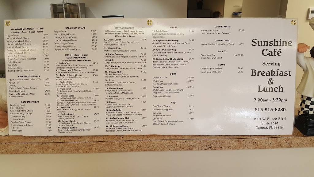 Sunshine Cafe | restaurant | 2901 W Busch Blvd, Tampa, FL 33618, USA | 8139158080 OR +1 813-915-8080