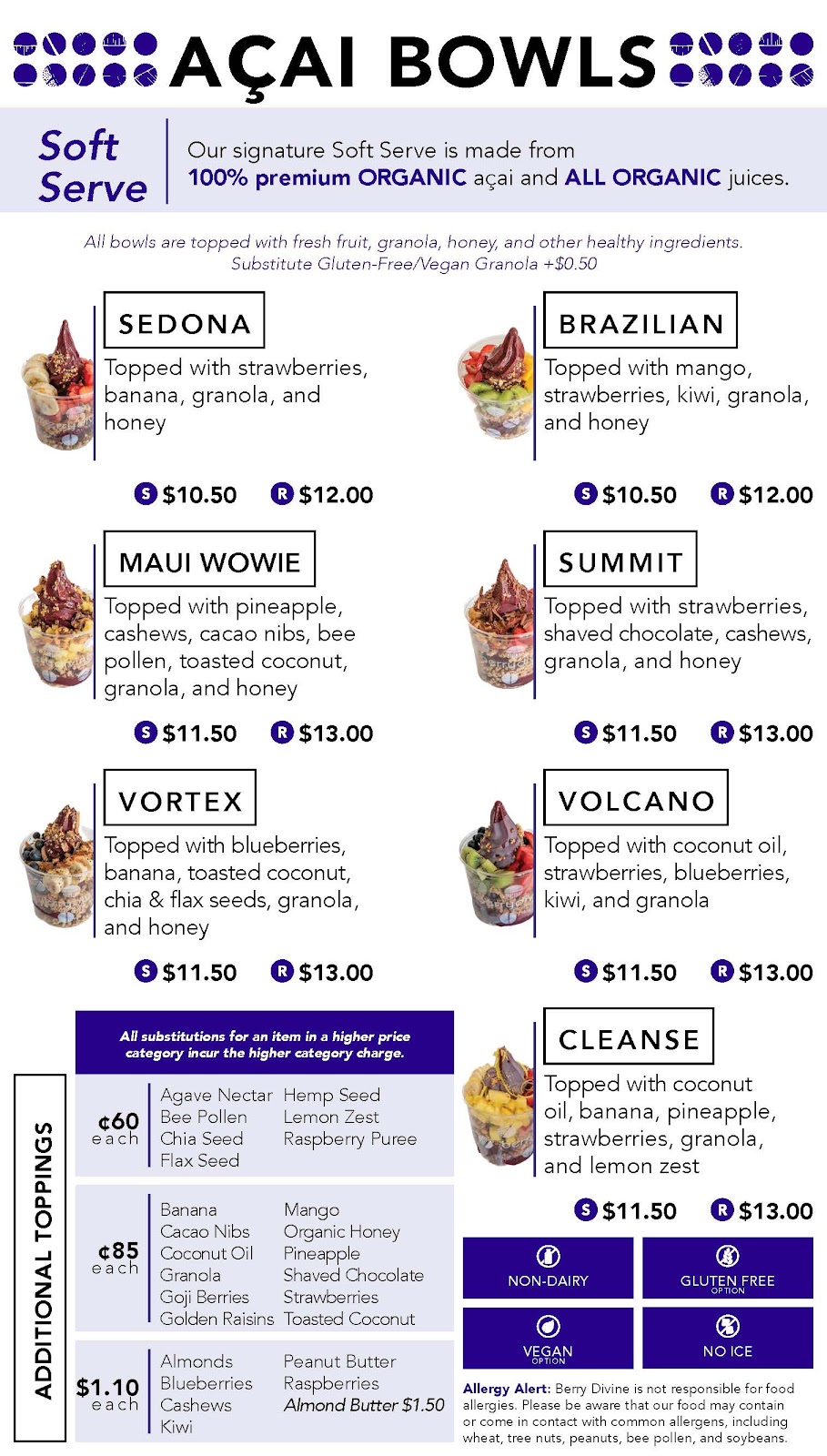 Berry Divine Acai Bowls | restaurant | Terminal 4, 3400 Sky Hbr Blvd Level 3, Phoenix, AZ 85034, USA | 7084093200 OR +1 708-409-3200