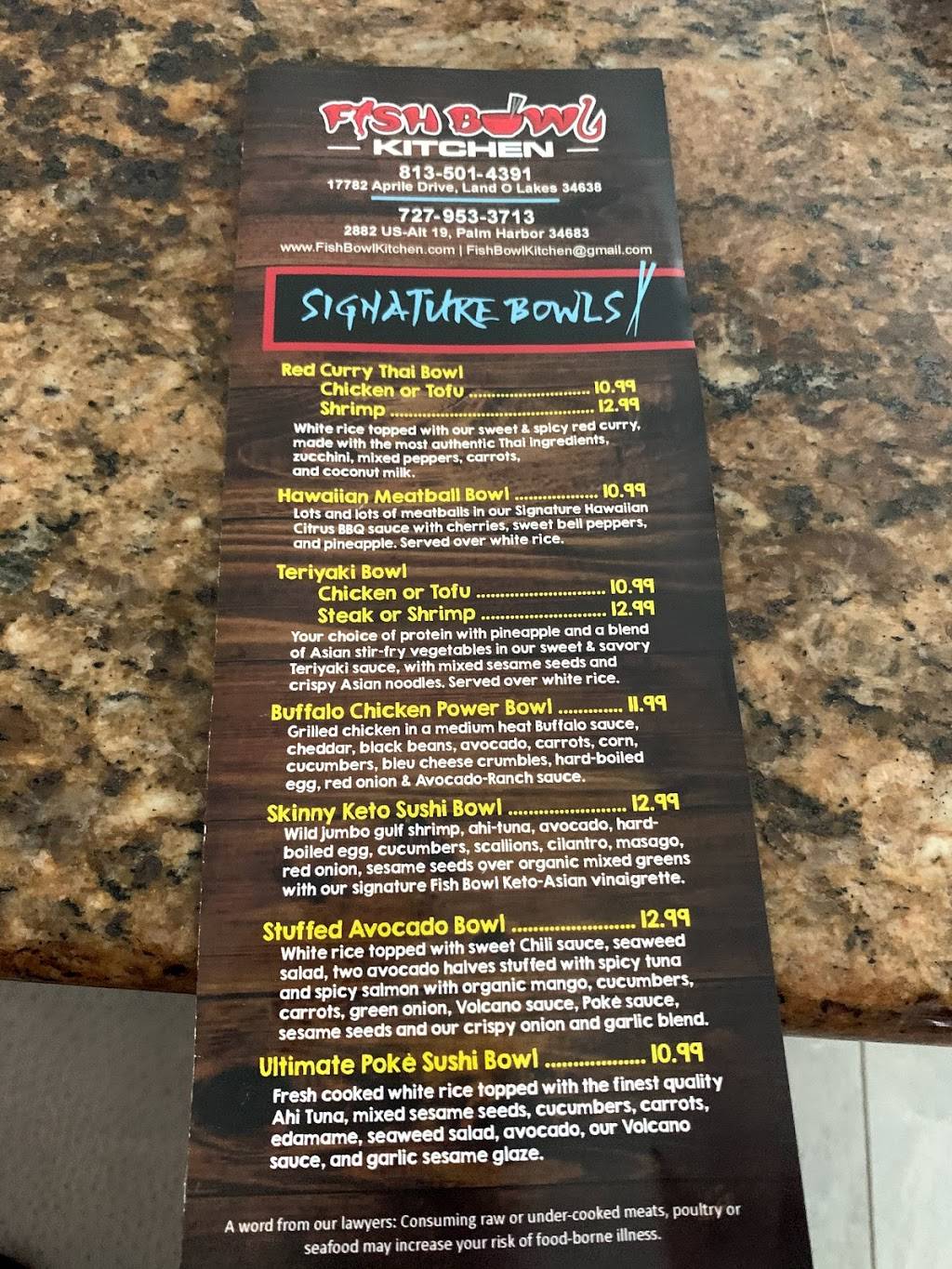 Fish Bowl Kitchen | restaurant | 2882 US-19 ALT, Palm Harbor, FL 34683, USA | 7279533713 OR +1 727-953-3713