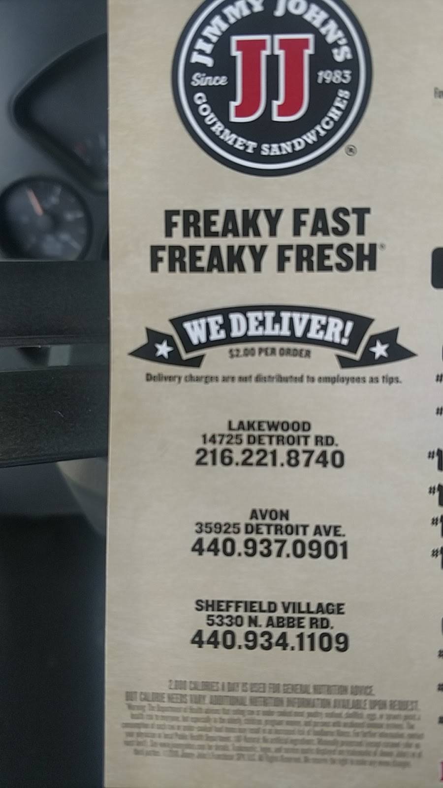 Jimmy Johns | meal delivery | 35925 Detroit Rd Suite 105, Avon, OH 44011, USA | 4409370901 OR +1 440-937-0901
