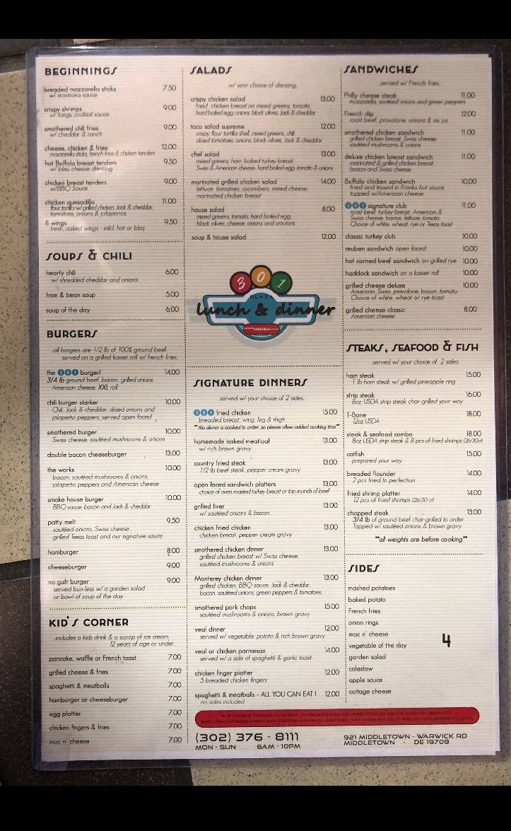 301 Plaza Restaurant | restaurant | 921 Middletown Warwick Rd, Middletown, DE 19709, USA | 3023768111 OR +1 302-376-8111