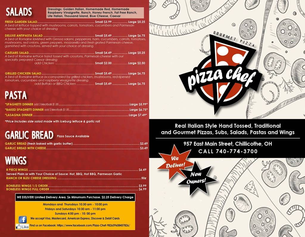 Pizza Chef | restaurant | 957 E Main St, Chillicothe, OH 45601, USA | 7407743700 OR +1 740-774-3700