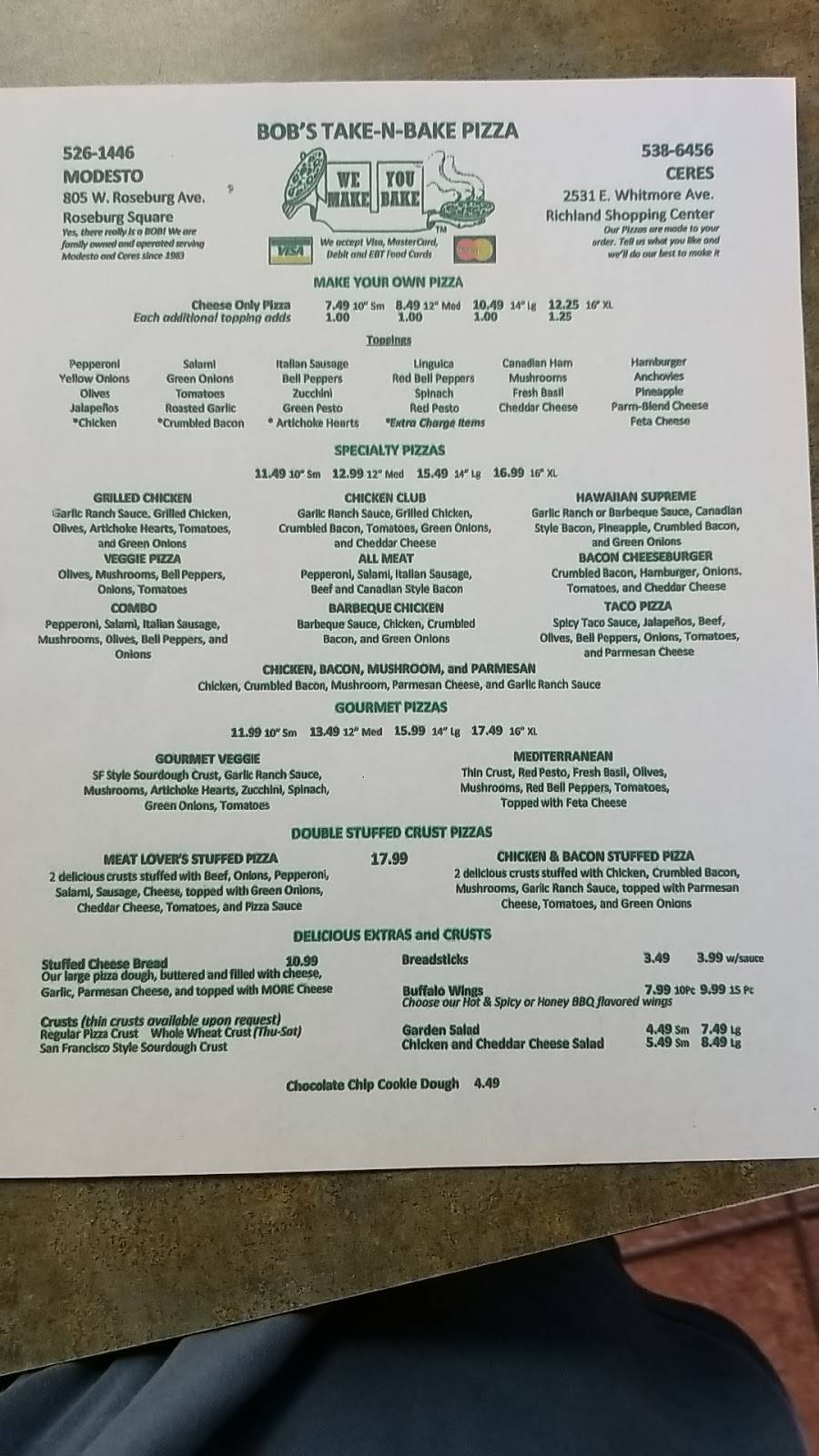 Bobs Take-N-Bake Pizza | restaurant | 2531 E Whitmore Ave S, Ceres, CA 95307, USA | 2095386456 OR +1 209-538-6456