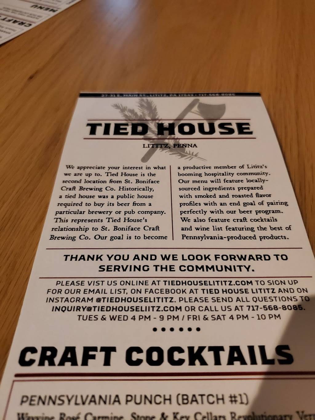 Tied House | restaurant | 27-31 E Main St, Lititz, PA 17543, USA | 7175688085 OR +1 717-568-8085