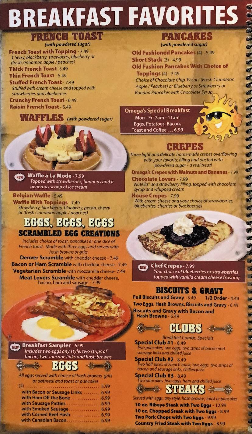 Omegas Family Restaurant | restaurant | 12026 IN-15, North Manchester, IN 46962, USA | 2609822999 OR +1 260-982-2999