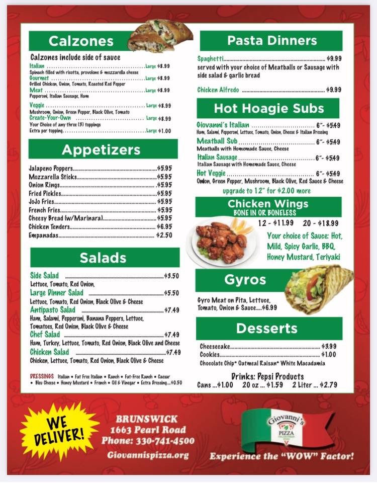 Giovannis Pizza Brunswick | meal takeaway | 1663 Pearl Rd, Brunswick, OH 44212, USA | 3307414500 OR +1 330-741-4500