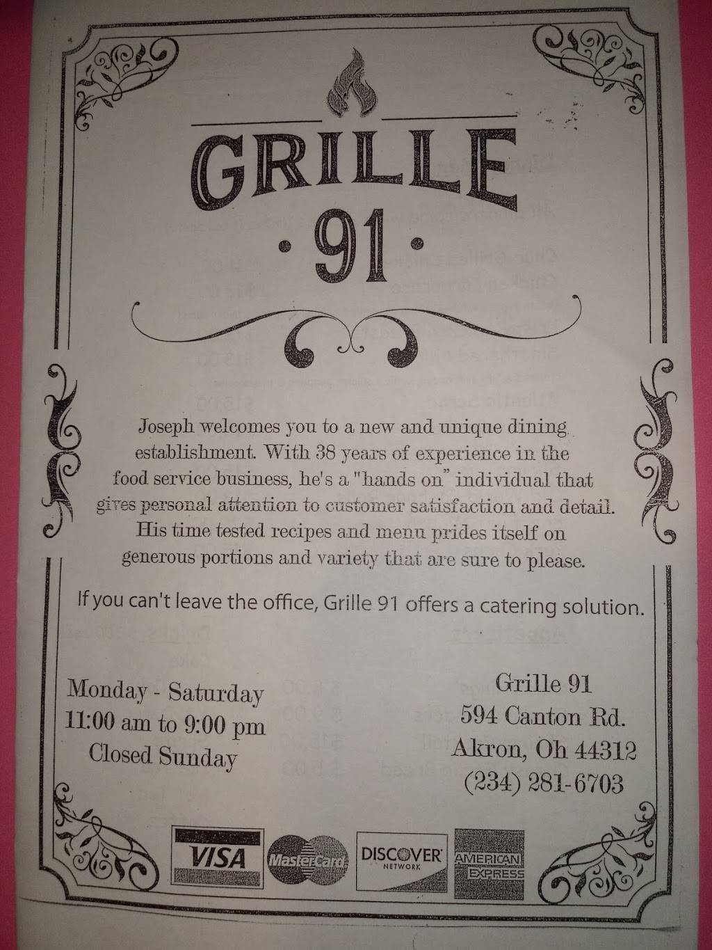 Grille 91 | restaurant | 594 Canton Rd, Akron, OH 44312, USA | 2342816703 OR +1 234-281-6703