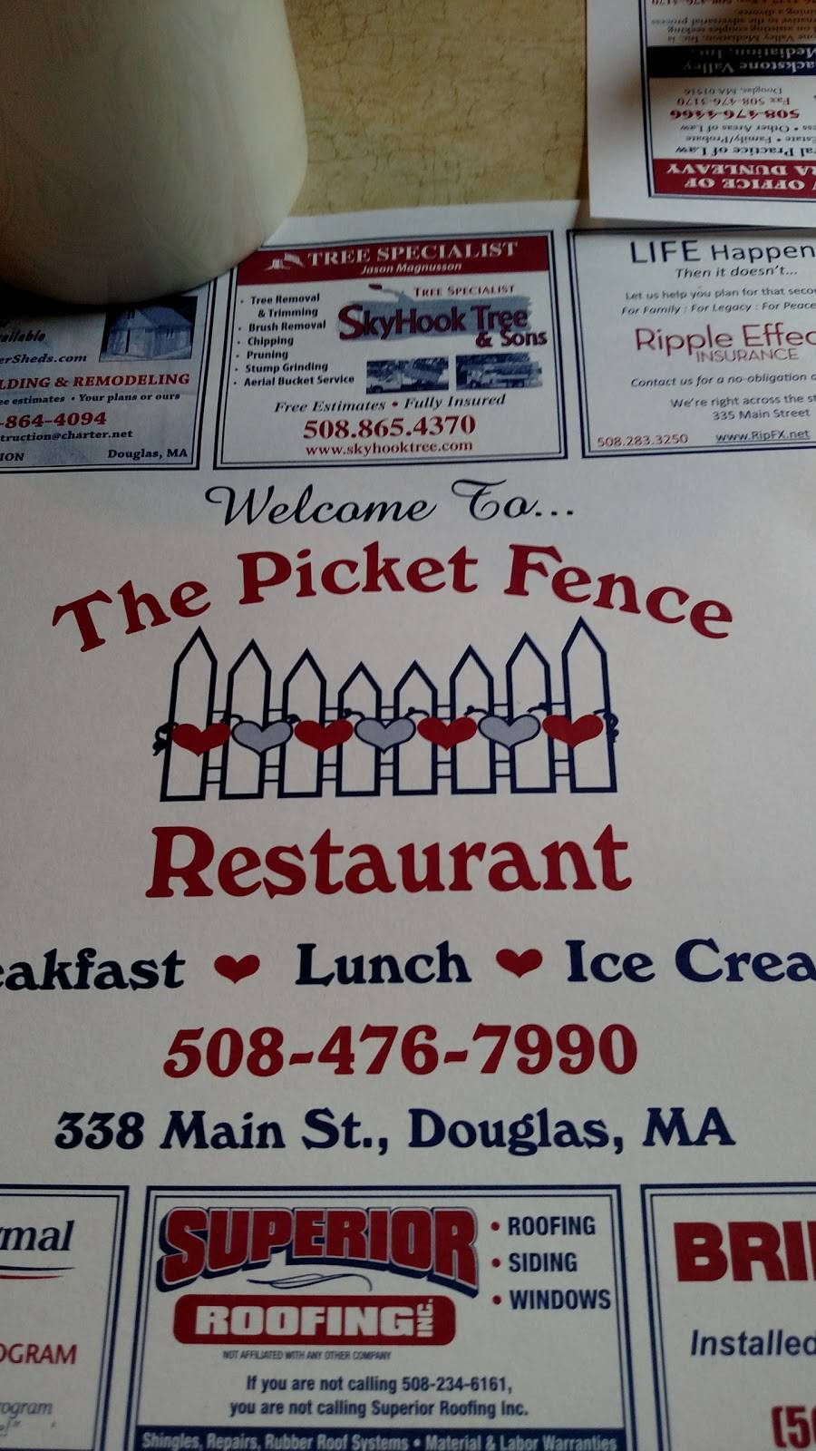 Picket Fence Restaurant | restaurant | 338 NE Main St, Douglas, MA 01516, USA | 5084767990 OR +1 508-476-7990