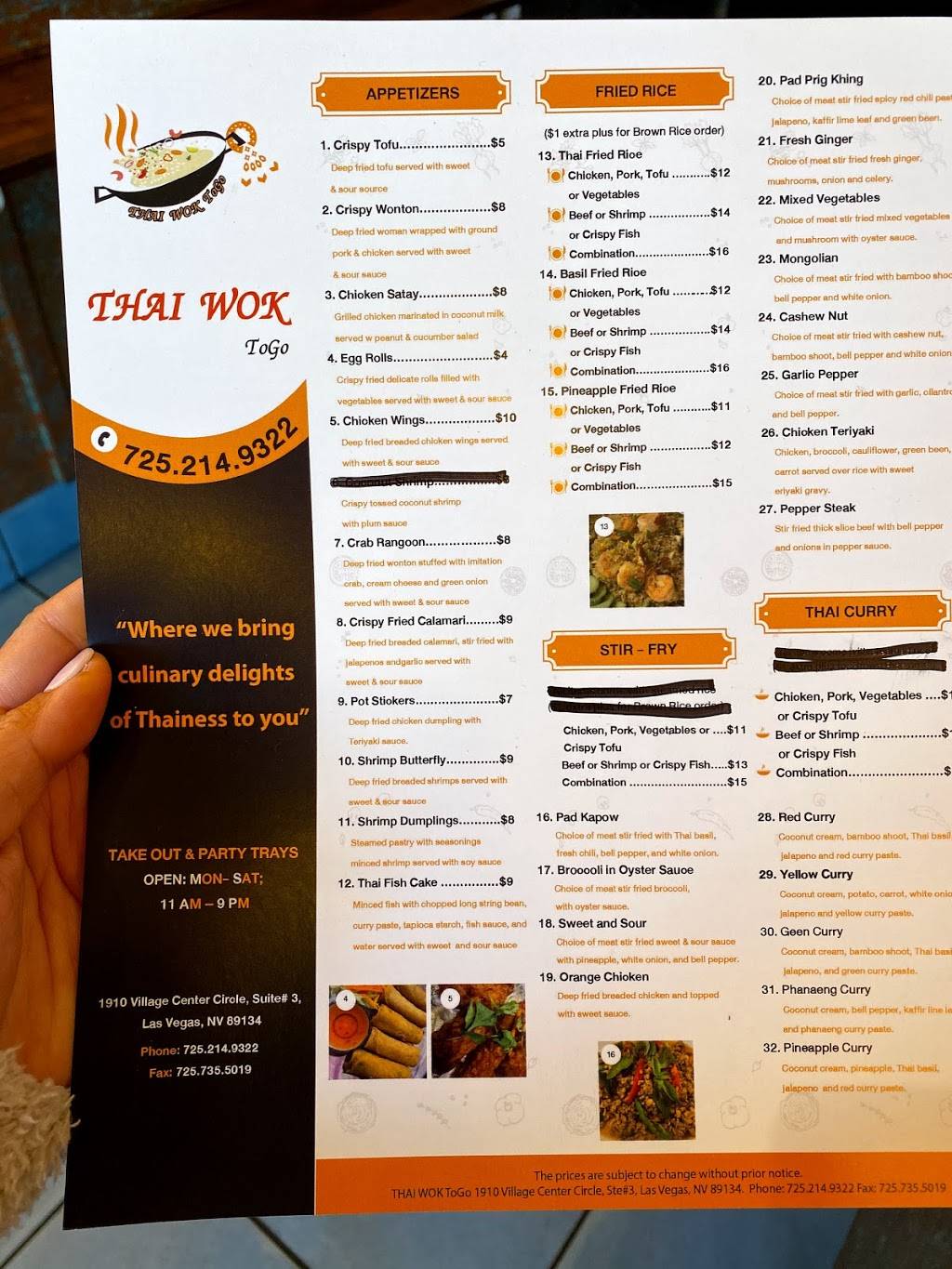 Thai Wok To Go | restaurant | 1910 Village Center Cir Ste #3, Las Vegas, NV 89134, USA | 7252149322 OR +1 725-214-9322