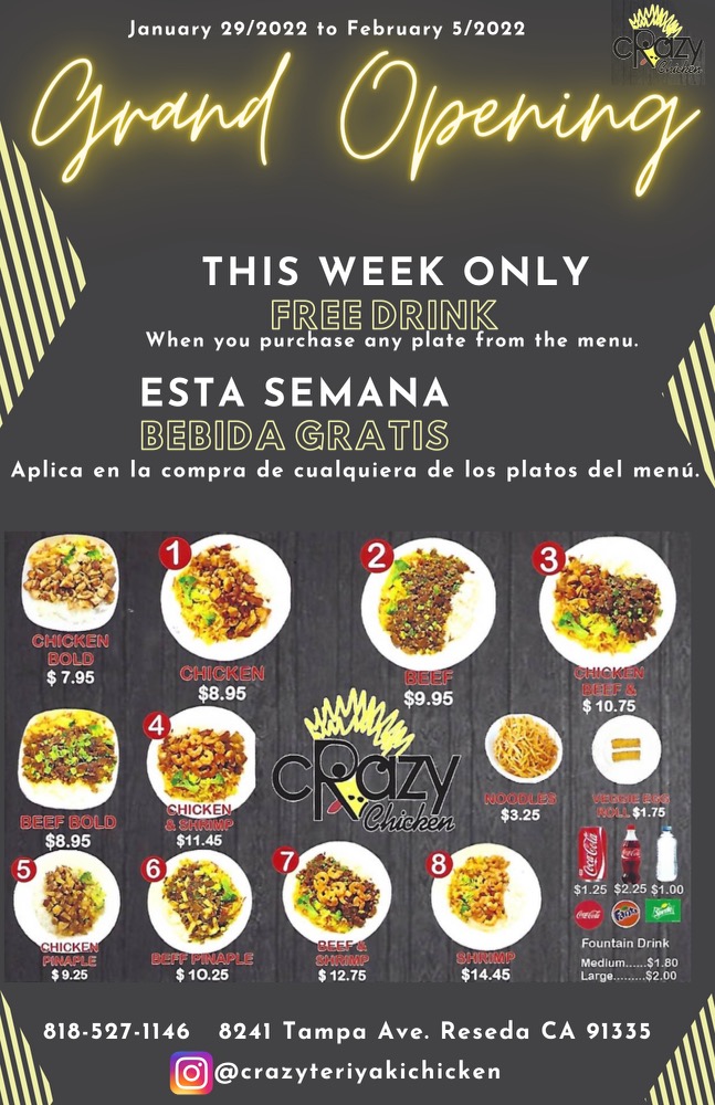 CRAZY TERIYAKI CHICKEN | restaurant | 8241 Tampa Ave, Reseda, CA 91335, USA | 8185271146 OR +1 818-527-1146