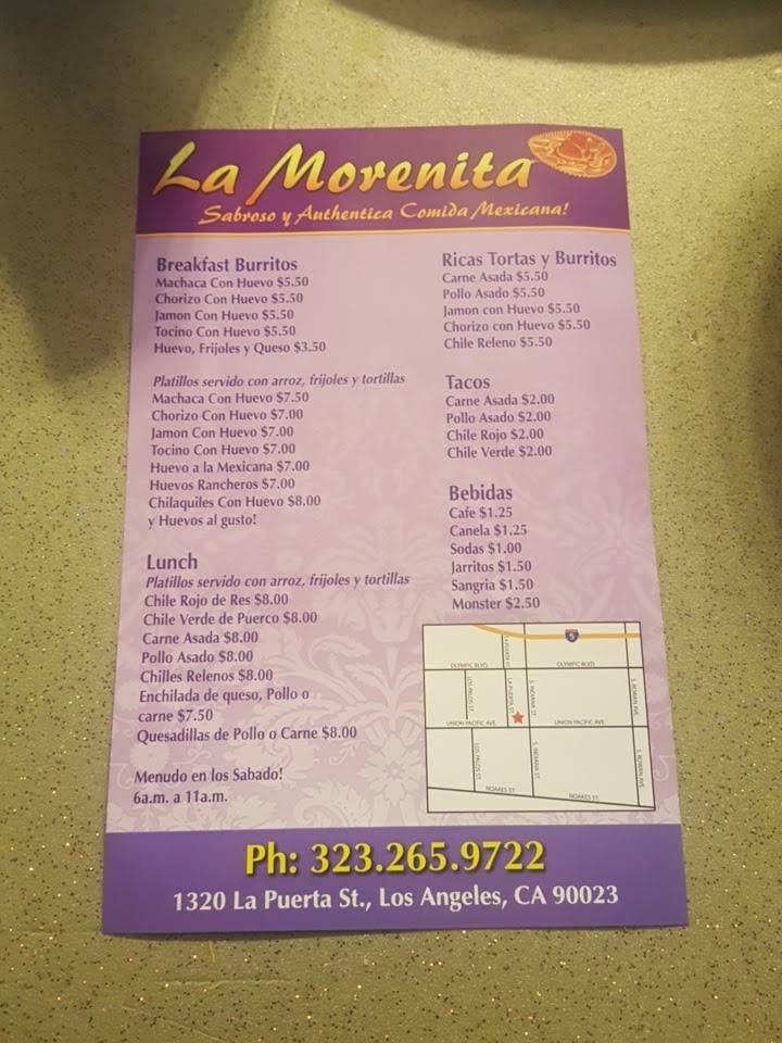 La Morenita | restaurant | 1320 La Puerta St, Los Angeles, CA 90023, USA | 3232659722 OR +1 323-265-9722