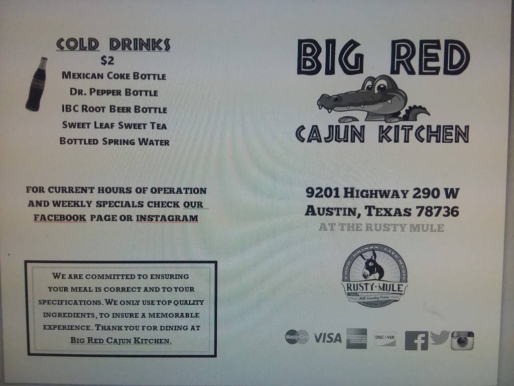 Big Red Cajun Kitchen | restaurant | 9201 Highway 290W, Austin, TX 78736, USA | 5126500857 OR +1 512-650-0857