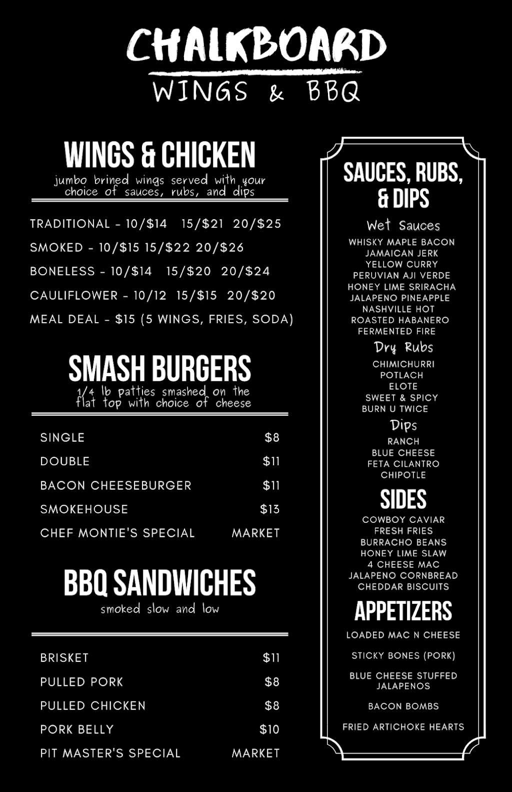 Chalkboard Wings & BBQ | restaurant | 8723 Cooper Rd, Alexandria, VA 22309, USA | 5713478157 OR +1 571-347-8157