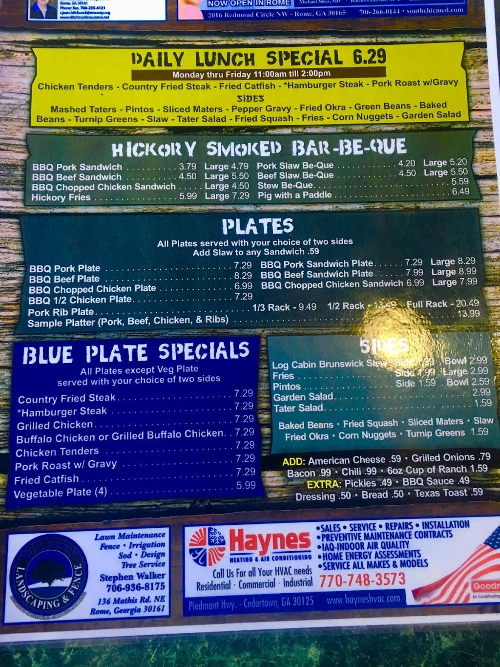 Log Cabin Smoke House | restaurant | 2184 Kingston Hwy, Rome, GA 30161, USA | 7063781227 OR +1 706-378-1227