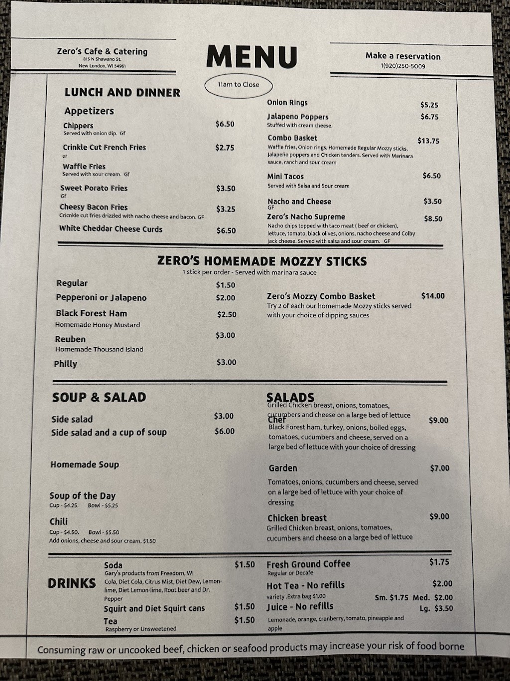 Zero’s Cafe & Catering | restaurant | 815 N Shawano St, New London, WI 54961, USA | 9202505009 OR +1 920-250-5009