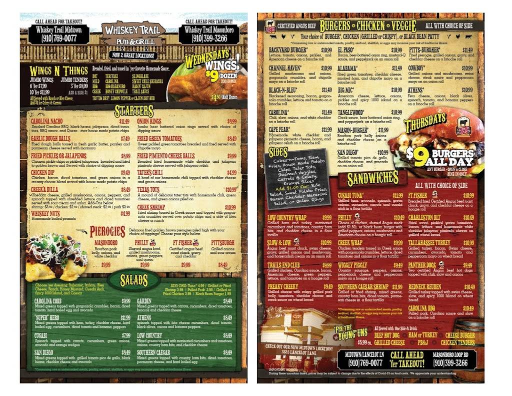 Whiskey Trail Midtown | restaurant | 3525 Lancelot Ln, Wilmington, NC 28403, USA | 9107690077 OR +1 910-769-0077