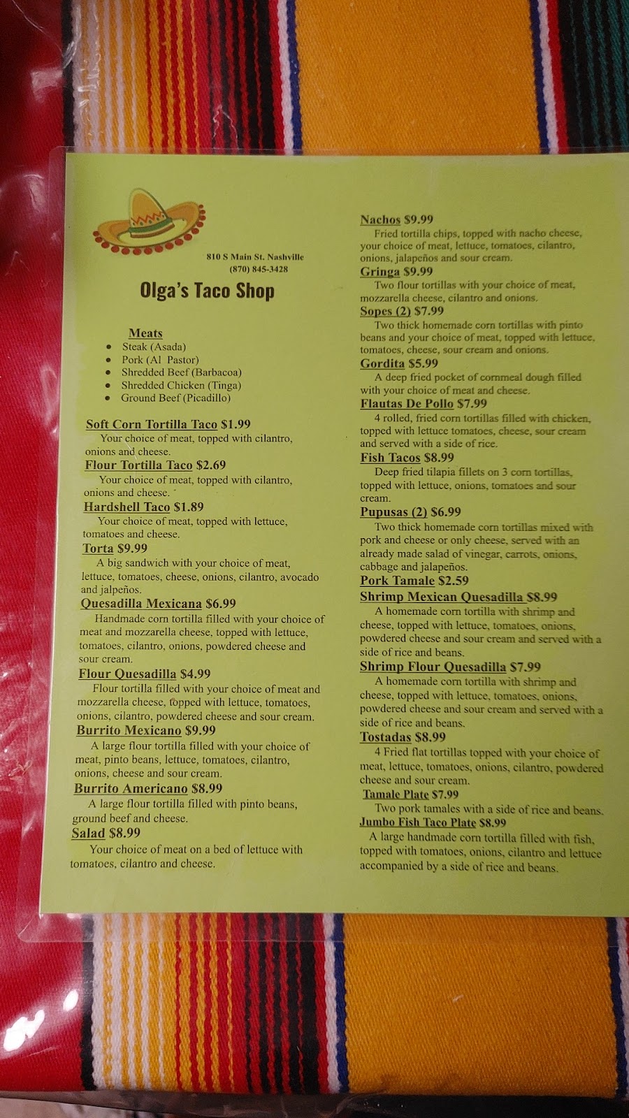 Olga’s Taco Shop | restaurant | 810 S Main St, Nashville, AR 71852, USA | 8708453428 OR +1 870-845-3428