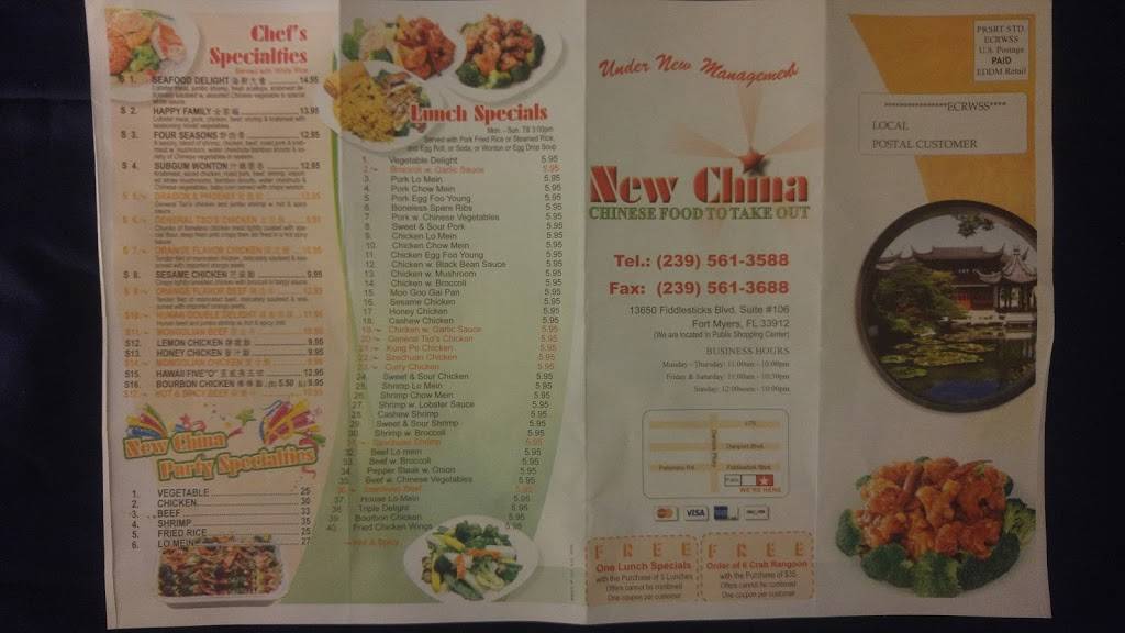 New China | restaurant | 13650 Fiddlesticks Blvd #106, Fort Myers, FL 33912, USA | 2395613588 OR +1 239-561-3588