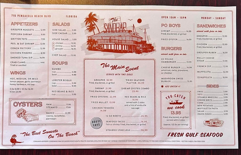 The Sandbar Sunset Bar & Grill | restaurant | 715 Pensacola Beach Blvd, Gulf Breeze, FL 32561, USA | 8506779987 OR +1 850-677-9987