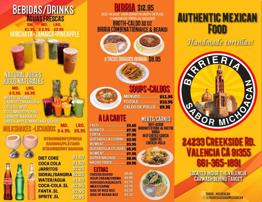 Birrieria Sabor Michoacan | restaurant | 24233 Creekside Rd, Santa Clarita, CA 91355, USA | 6613651891 OR +1 661-365-1891