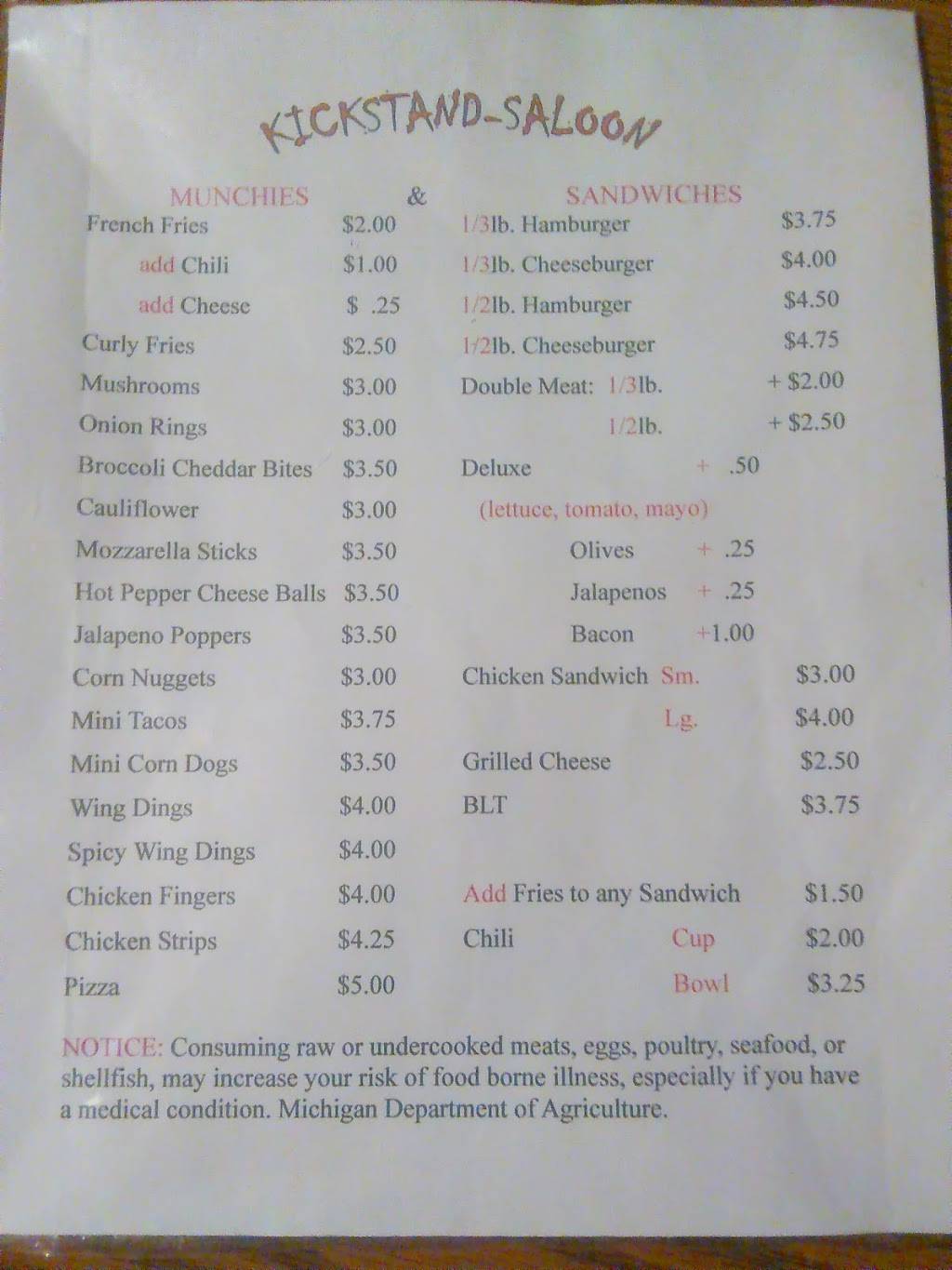 Kickstand Saloon | restaurant | 38 W Main St, Hartford, MI 49057, USA | 2696212464 OR +1 269-621-2464