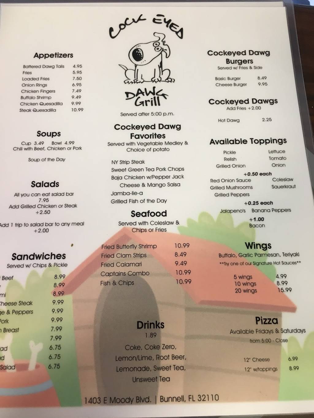 The Cockeyed Dawg Grill | restaurant | 2535 N State St, Palm Coast, FL 32164, USA | 3862760141 OR +1 386-276-0141