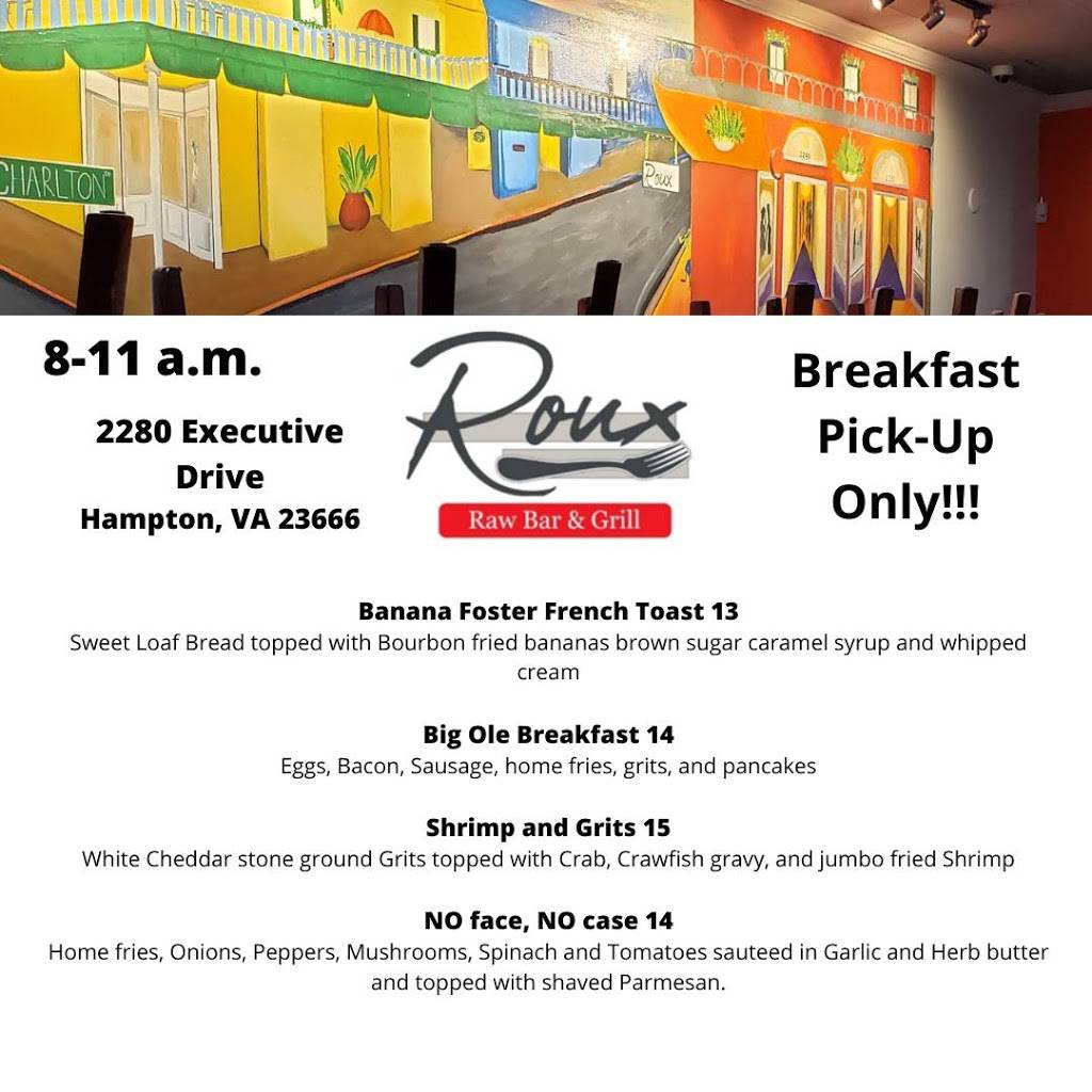 Roux Raw Bar and Grill | restaurant | 2280 Executive Dr, Hampton, VA 23666, USA | 7579646722 OR +1 757-964-6722