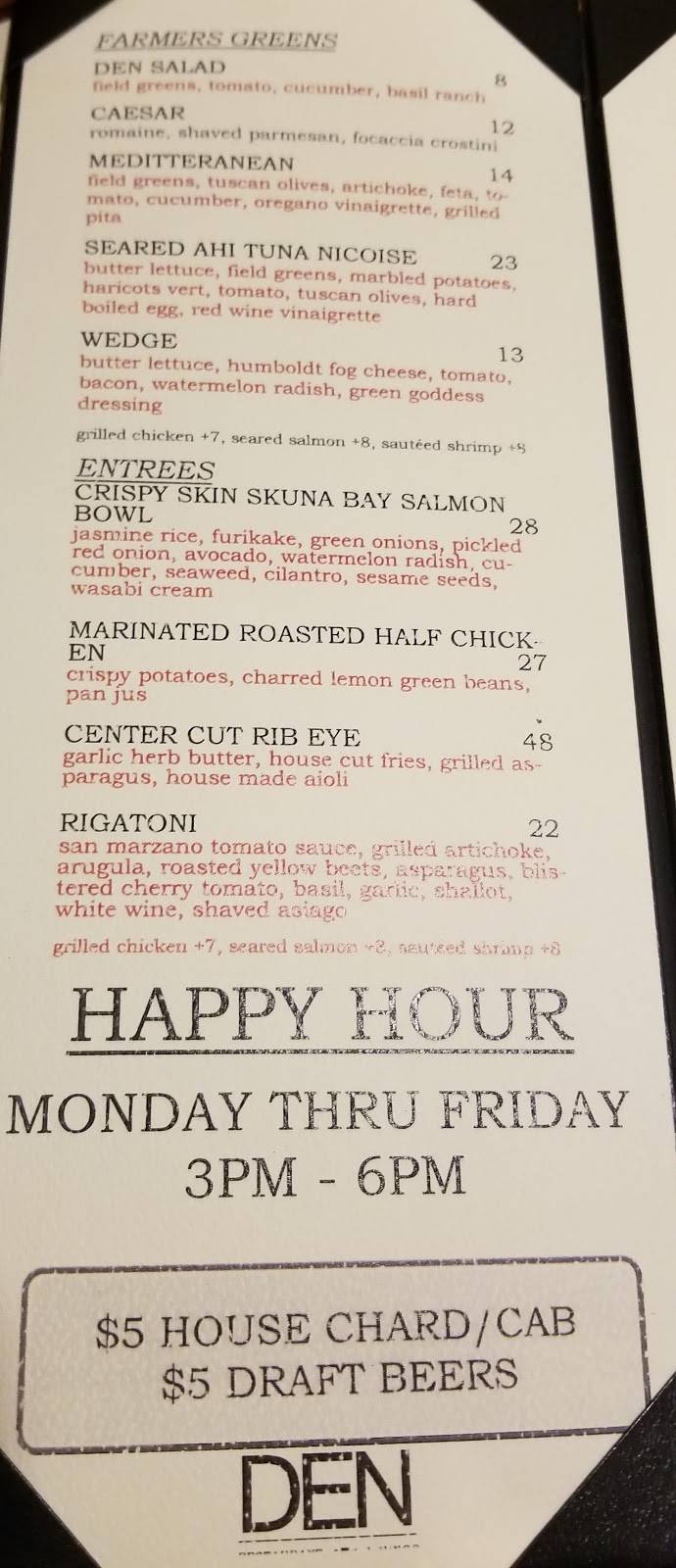 DEN | restaurant | 8757 Rio San Diego Dr, San Diego, CA 92108, USA | 6196923800 OR +1 619-692-3800