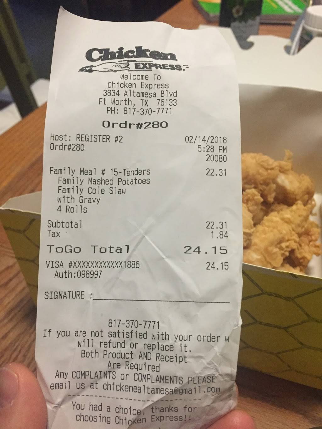 Chicken Express | restaurant | 3834 Altamesa Blvd, Fort Worth, TX 76133, USA | 8173707771 OR +1 817-370-7771