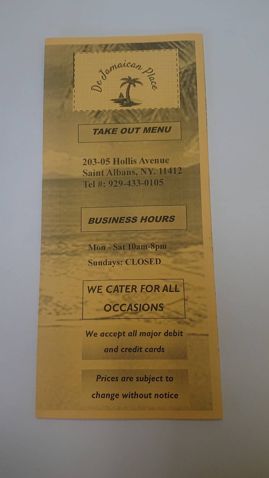 De Jamaican Place | restaurant | 203-05 Hollis Ave, Queens, NY 11412, USA | 9294330105 OR +1 929-433-0105