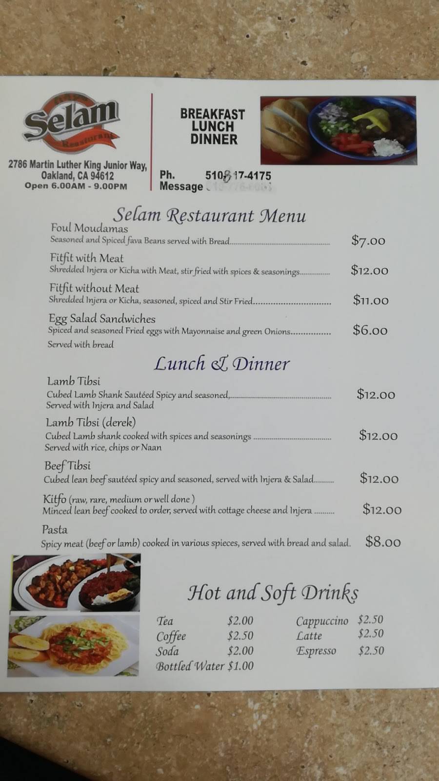 Selam | restaurant | 2786 Martin Luther King Jr Way, Oakland, CA 94612, USA | 5108174175 OR +1 510-817-4175