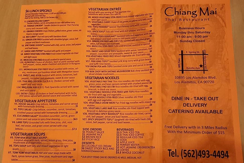 Chiang Mai Thai Restaurant | restaurant | 10895 Los Alamitos Blvd, Los Alamitos, CA 90720, USA | 5624934494 OR +1 562-493-4494