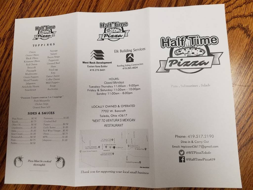 Half Time Pizza | restaurant | 7702 W Bancroft St, Toledo, OH 43617, USA | 4195172190 OR +1 419-517-2190