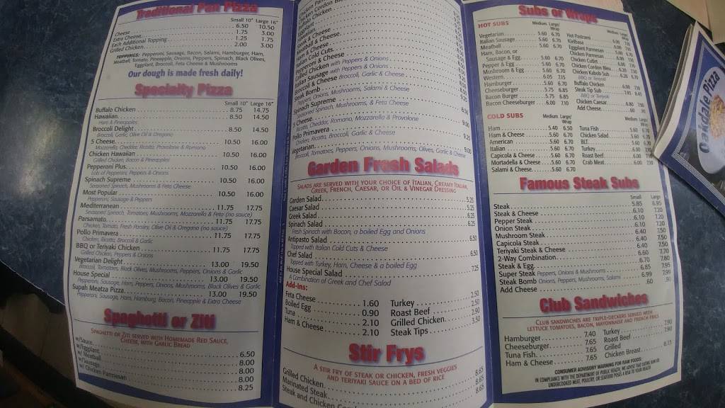 Oakdale Pizza & Coffee Shop | restaurant | 2 Sanderson Ave, Dedham, MA 02026, USA | 7814619952 OR +1 781-461-9952