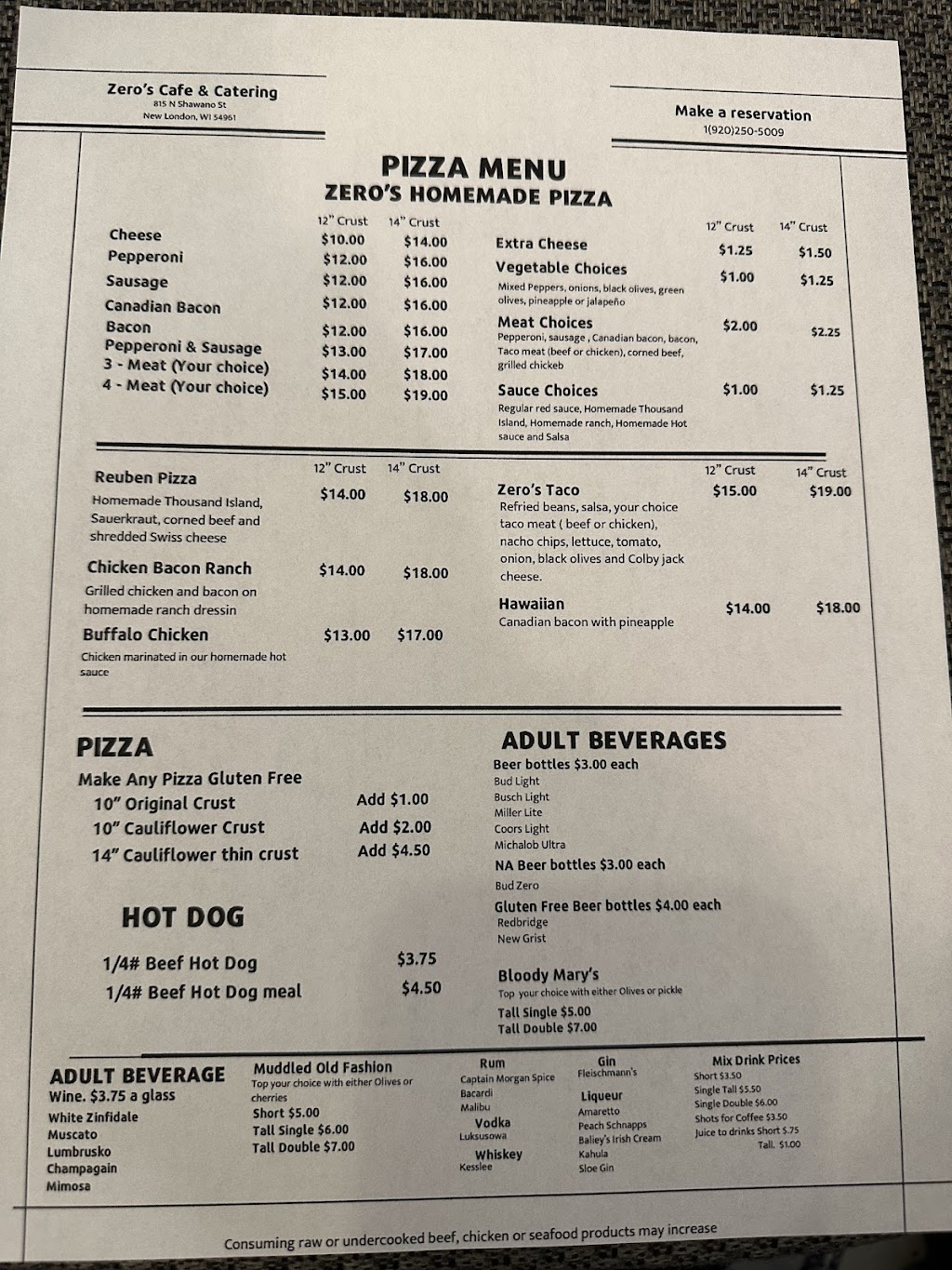 Zero’s Cafe & Catering | restaurant | 815 N Shawano St, New London, WI 54961, USA | 9202505009 OR +1 920-250-5009