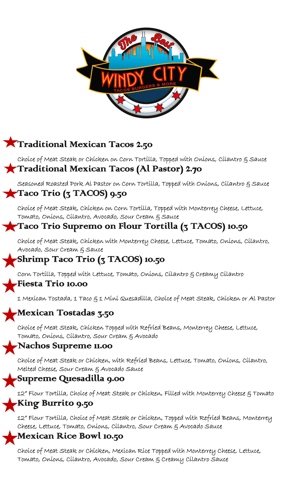 Windy City Tacos, Burgers, & More | restaurant | 15190 SW 177th Ave, Miami, FL 33187, USA | 9542976995 OR +1 954-297-6995