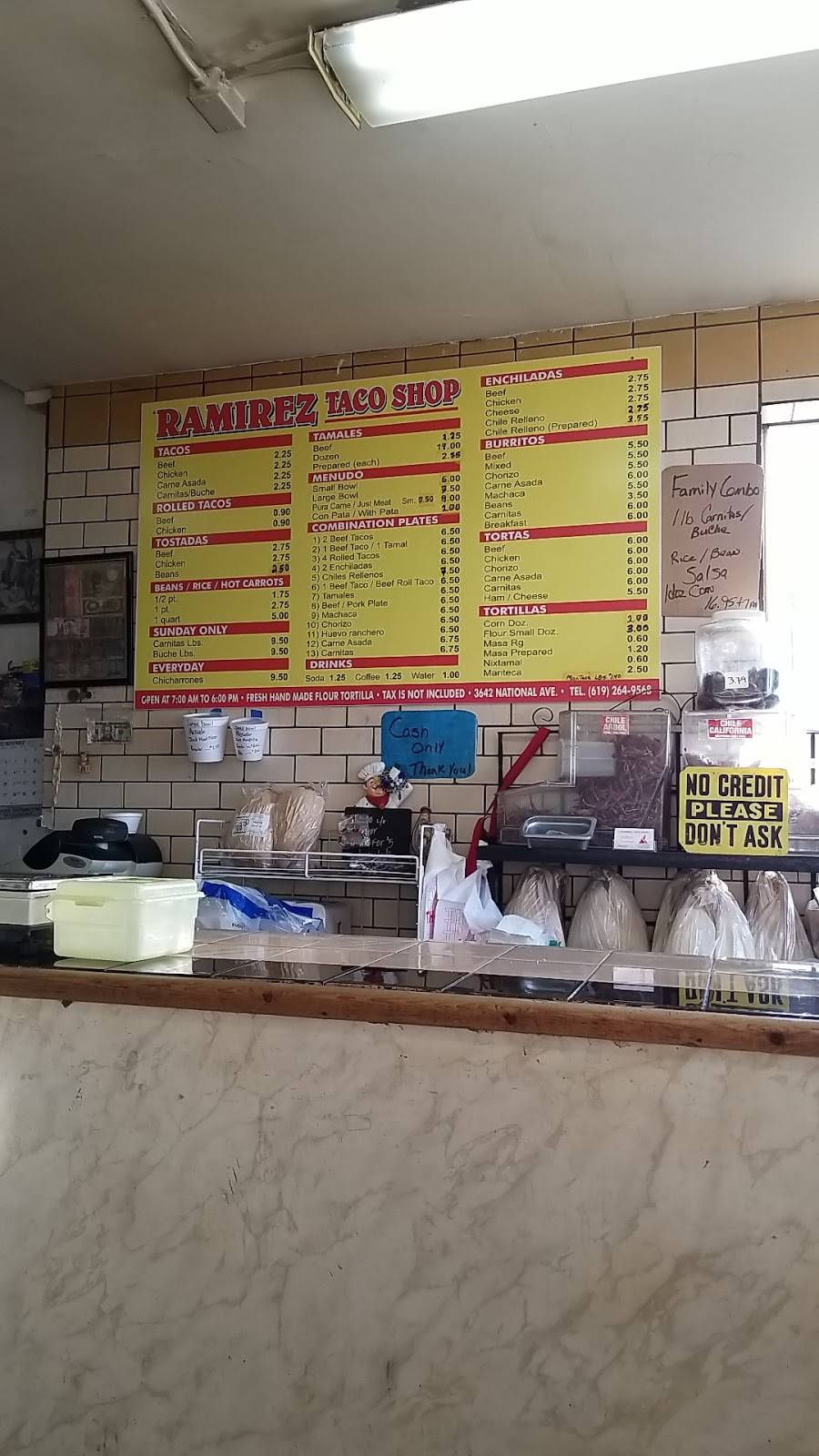 Ramirez Taco Shop | restaurant | 3642 National Ave, San Diego, CA 92113, USA | 6192649568 OR +1 619-264-9568