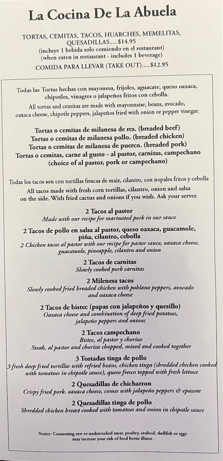 La Cocina de la Abuela | restaurant | 127 S 3rd St, Coopersburg, PA 18036, USA | 6102142225 OR +1 610-214-2225