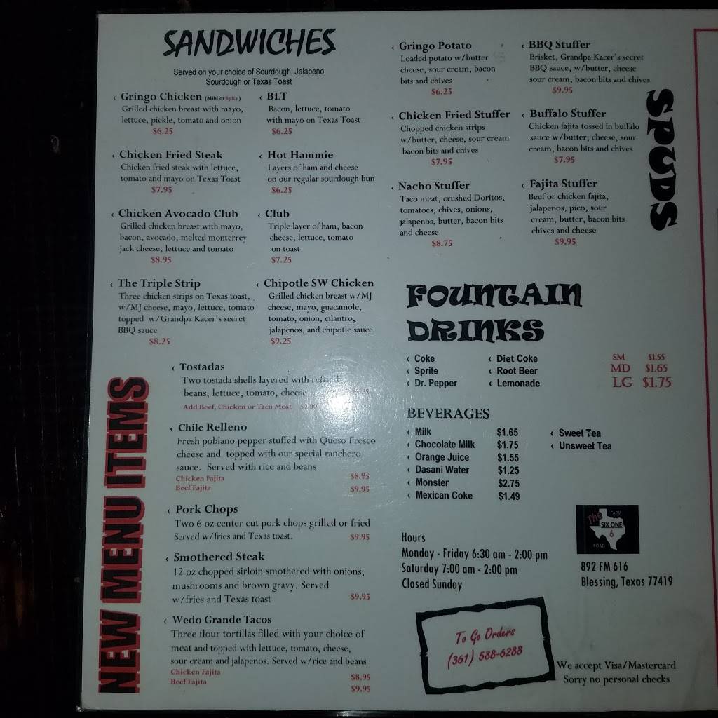 616 Restaurant | restaurant | 892 FM 616, Blessing, TX 77419, USA | 3615886288 OR +1 361-588-6288