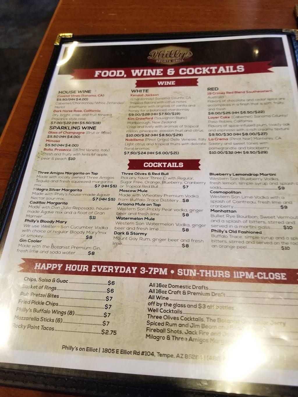 Phillys Sports Bar & Grill | restaurant | 1805 E Elliot Rd Unit 105, Tempe, AZ 85284, USA | 4806590870 OR +1 480-659-0870