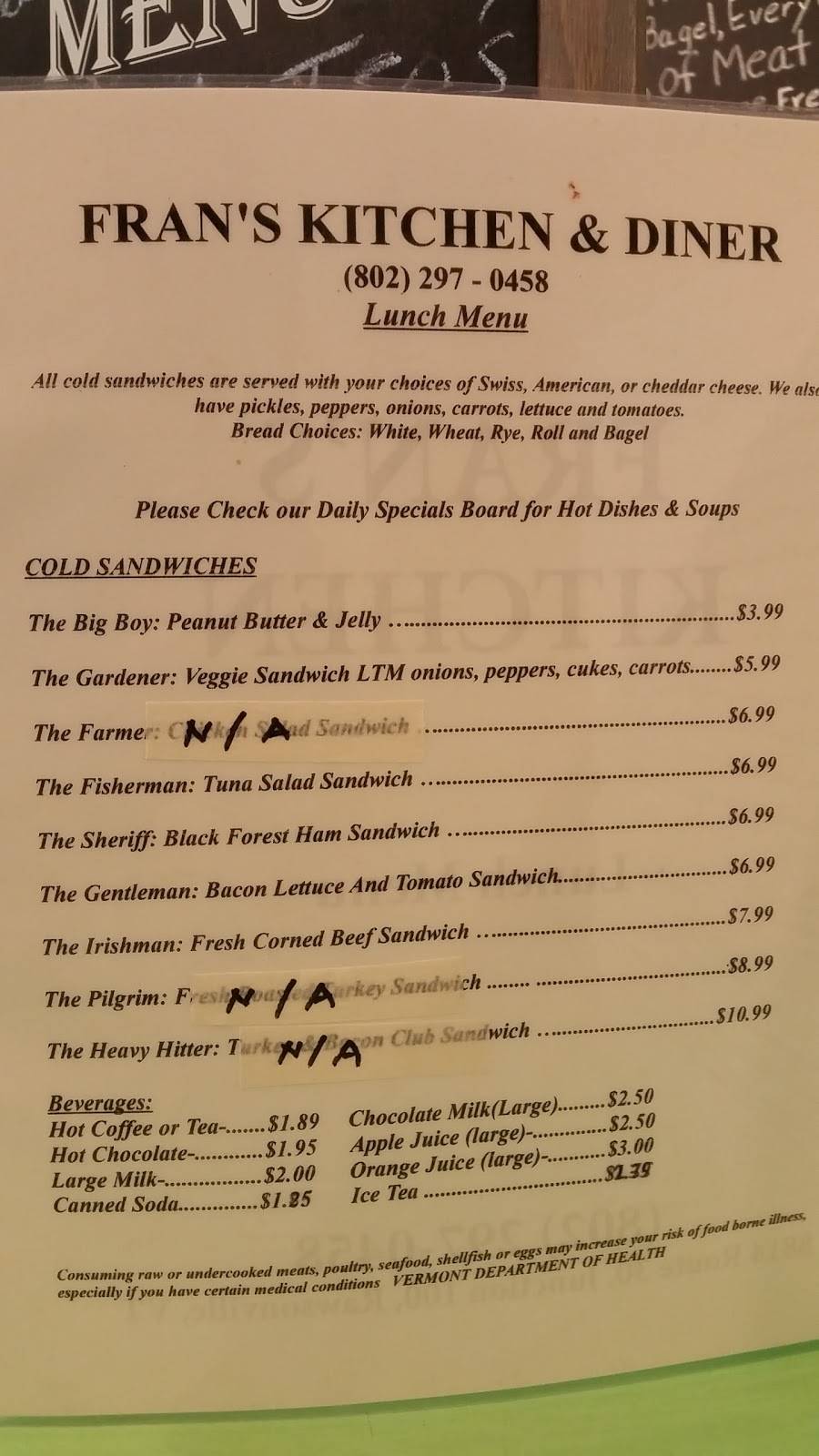 Frans Kitchen & Diner | restaurant | 8814 VT-30, South Londonderry, VT 05155, USA | 8022970458 OR +1 802-297-0458