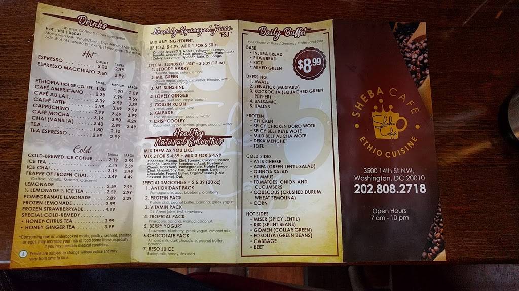 Sheba Cafe | restaurant | 3500 14th St NW, Washington, DC 20010, USA | 2028082718 OR +1 202-808-2718