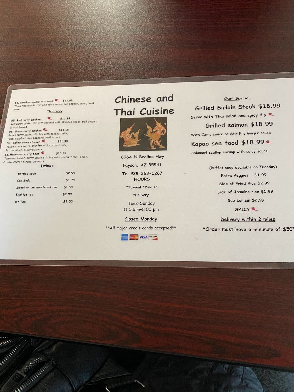 Chinese & Thai Cuisine Restaurant | restaurant | 806 N Beeline Hwy, Payson, AZ 85541, USA | 9283631267 OR +1 928-363-1267