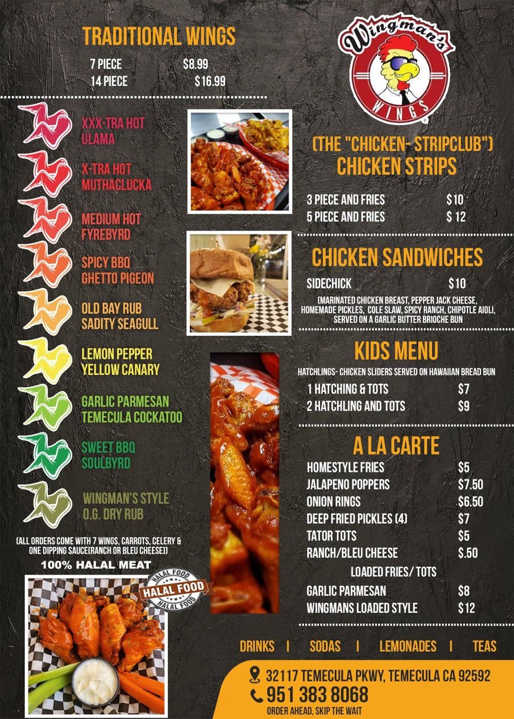 Wingman’s Wings | restaurant | 32117 Temecula Pkwy #C, Temecula, CA 92592, USA | 9513838068 OR +1 951-383-8068